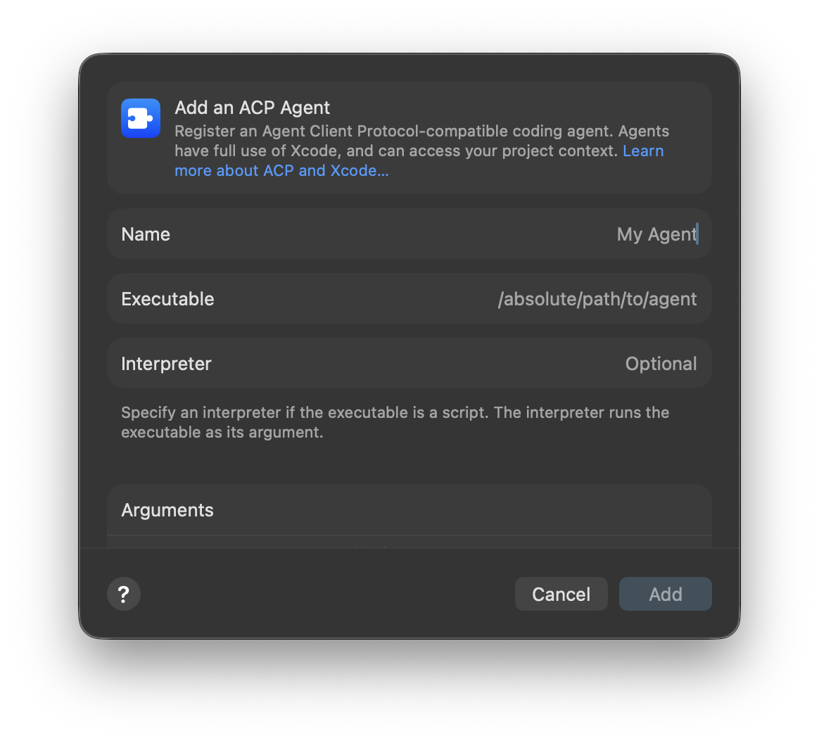 Intelligence settings add agent