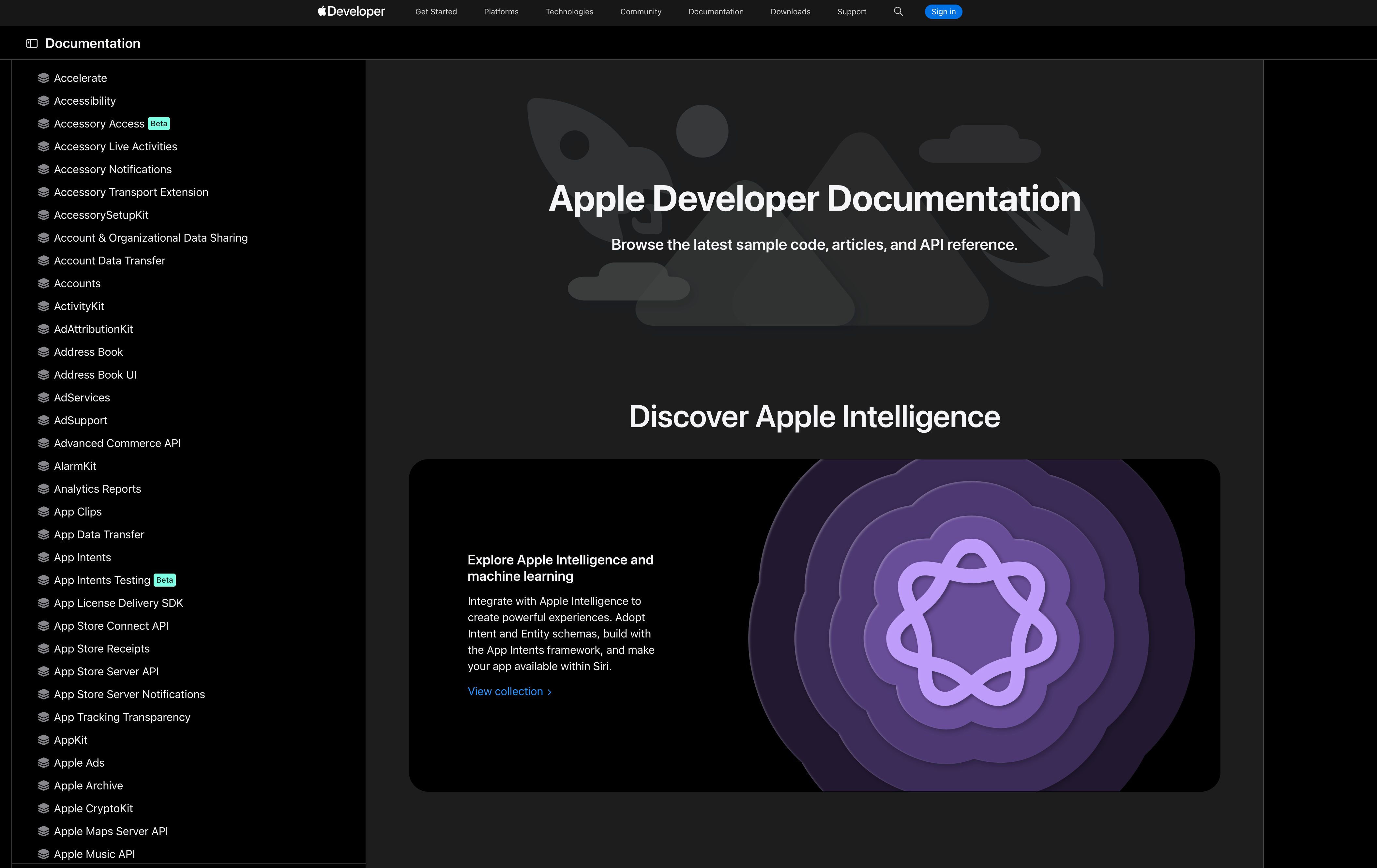 Apple Developer Documentation sitesi