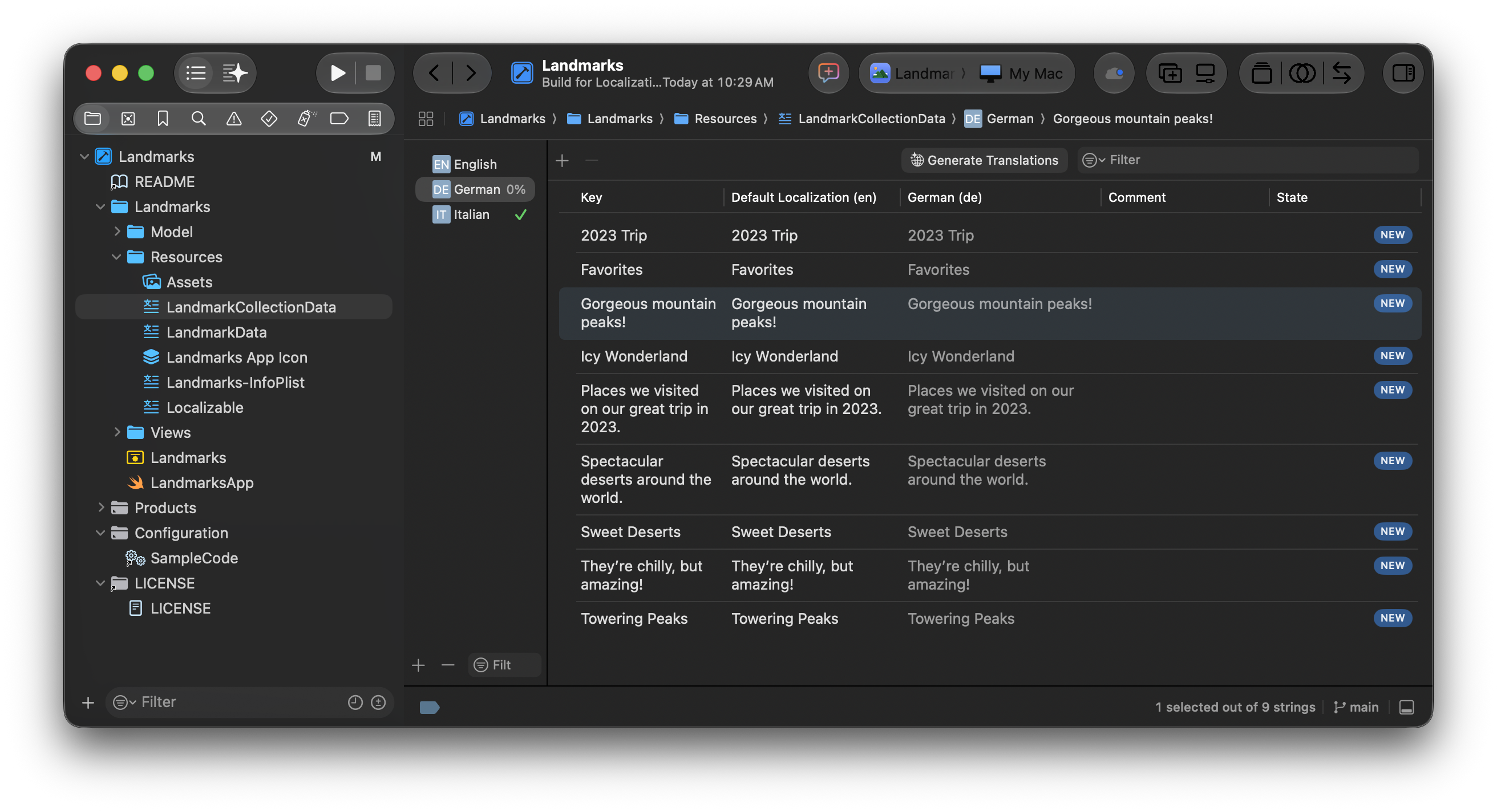 String catalog generate translations