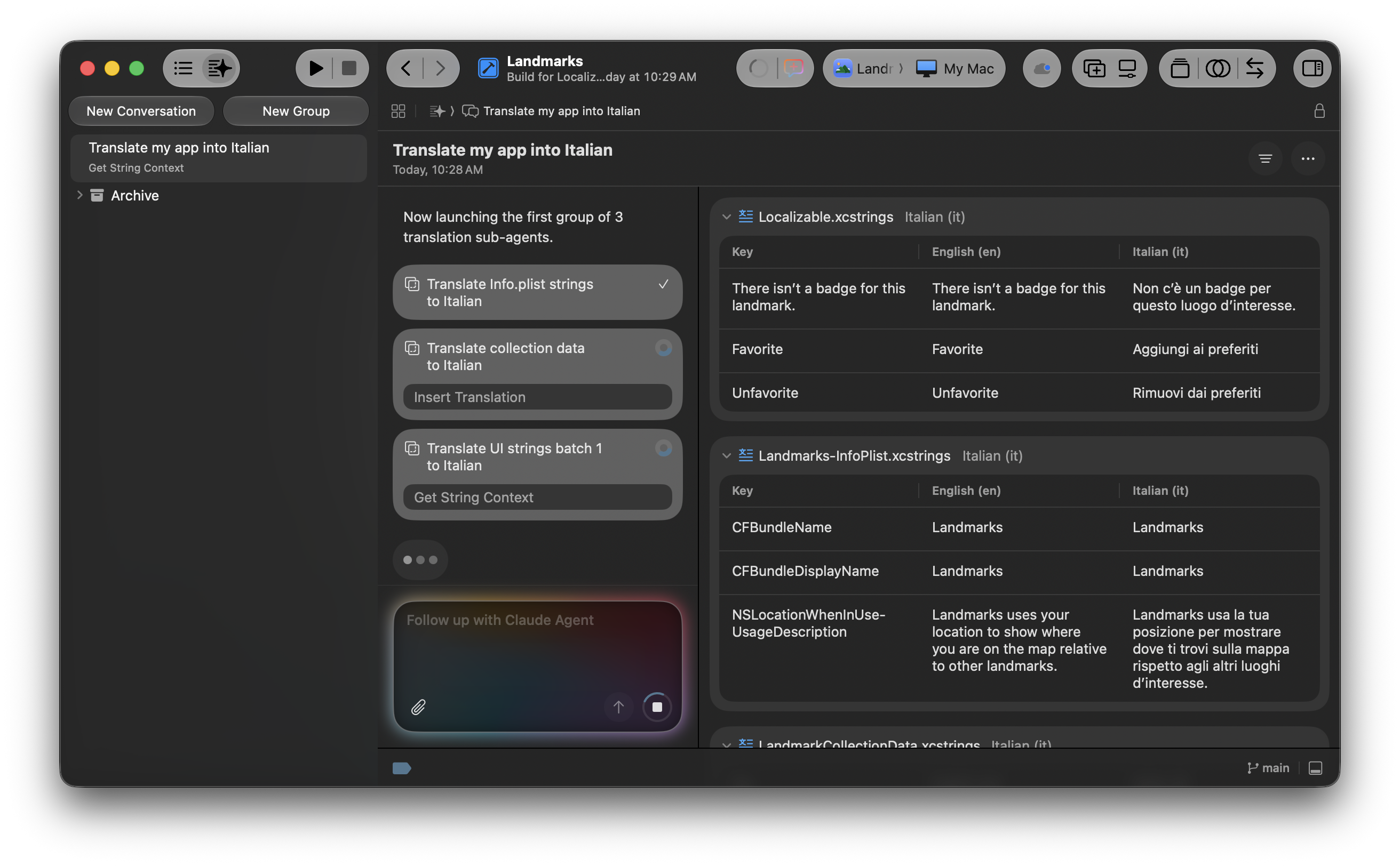 Localizing using agents in progress