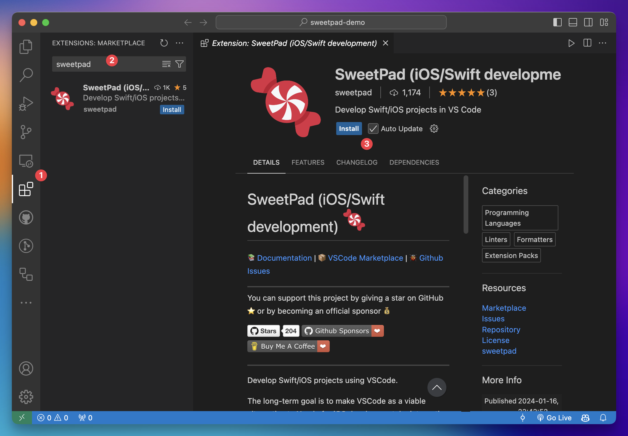 Sweetpad VS Code extension